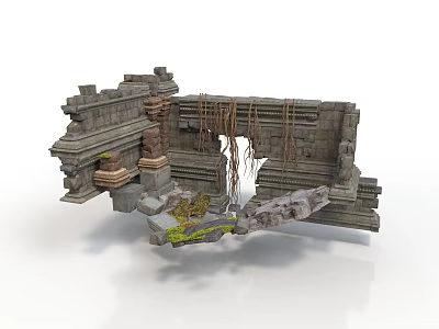 Modern Landscape Design With Ancient Stone Structures Vines And Floating Rocks 3d model
