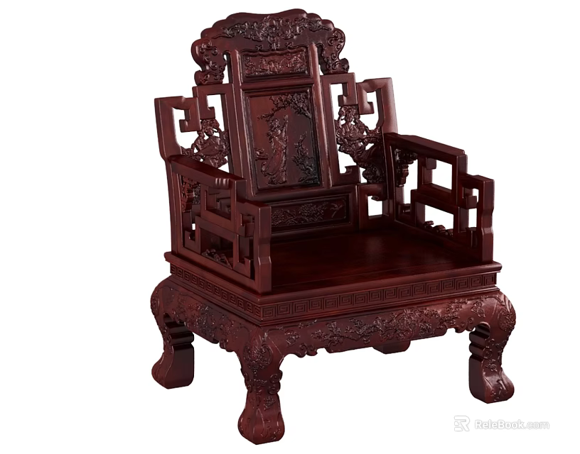 Traditional Chinese Single Sofa With Redwood Carved Patterns And Classic Design 3d model 