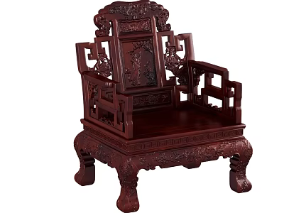 Traditional Chinese Single Sofa With Redwood Carved Patterns And Classic Design 3d model