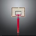 Durable Basketball Hoop With Wooden Backboard Red Pole And Blue Net