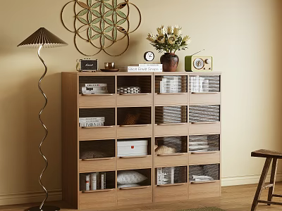 Wooden Multi Tiered Storage Cabinet With Organized Compartments In Living Room Interior 3d model