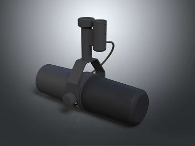 Professional Microphone Equipment with Cylindrical Body Top Mounting Bracket and Attached Cable 3d model