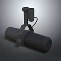 Professional Microphone Equipment with Cylindrical Body Top Mounting Bracket and Attached Cable 3d model