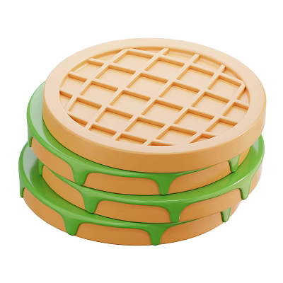 Delicious Golden Stacked Waffles With Creamy Green Sauce And Crispy Layers 3d model