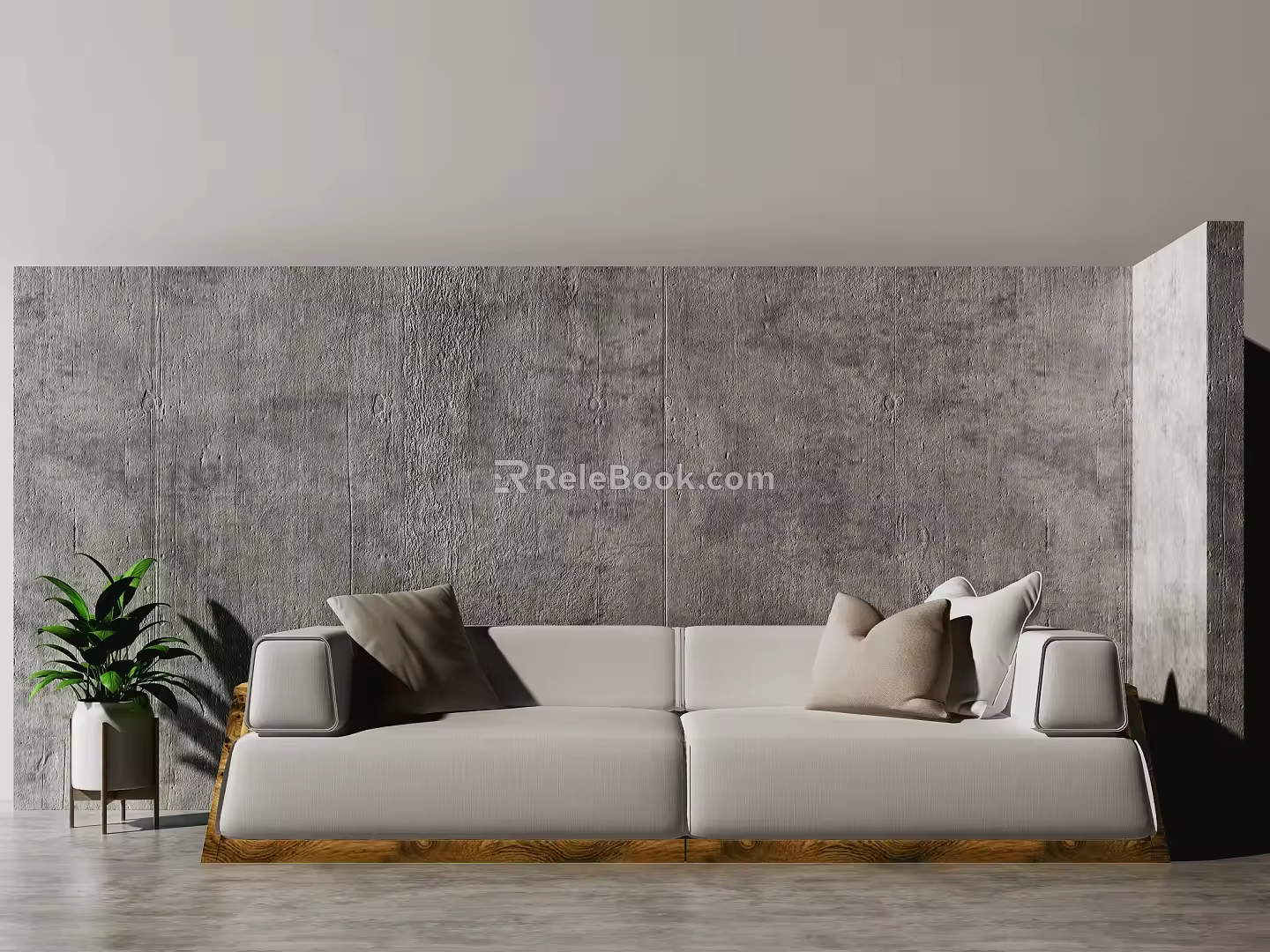 Modern Double Sofa Simple Sofa Cement Background Wall 3d model