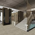 Chinese Style Restaurant Interior Design With Lattice Partitions Pendant Lights And Dining Tableware