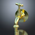 Shiny Golden Wall Mounted Faucet with Polished Brass Finish and Reflective Surface