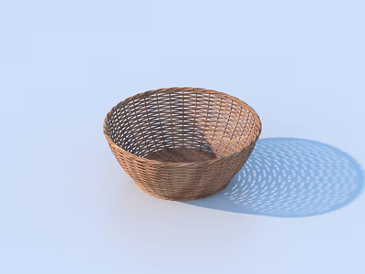 Simple Handwoven Round Woven Basket on Light Blue Background with Shadow 3d model