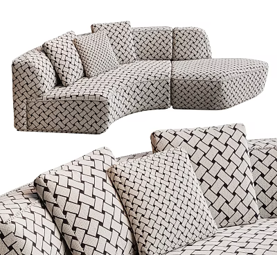 Stylish Modern Chaise Lounge With Geometric Weave Fabric And Comfortable Cushions 3d model