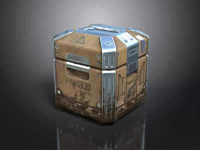 Fragile Box With Metal Reinforcements Worn Surface And Reflective Base 3d model