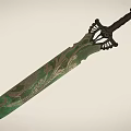 Decorative Green Sword With Intricate Silver Floral Patterns And Ornate Hilt