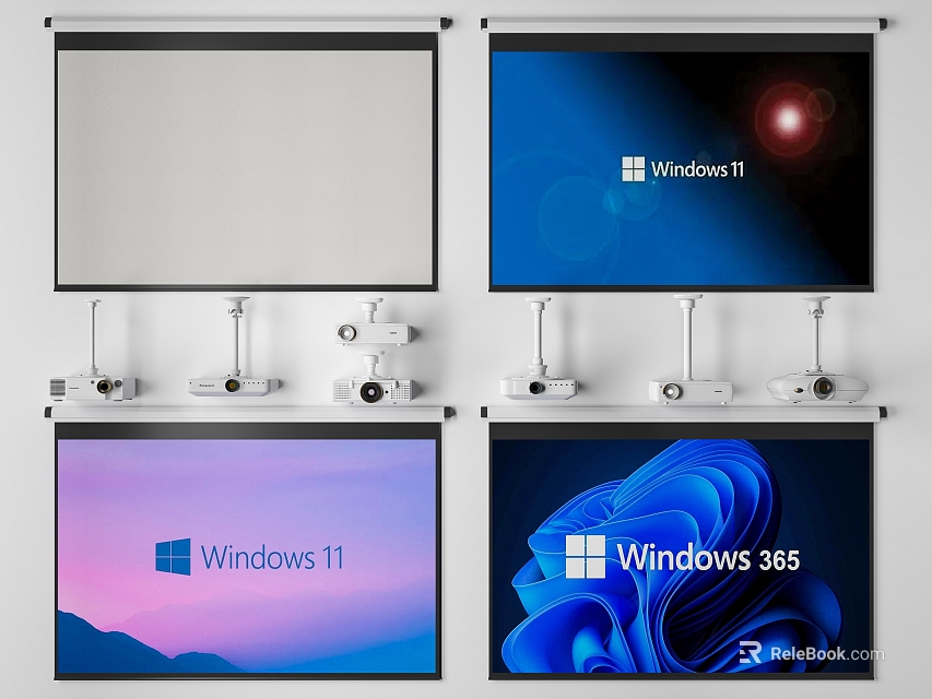 Projection Monitoring Setup Featuring Projection Screens Displaying Windows 11 365 Interface 3d model 