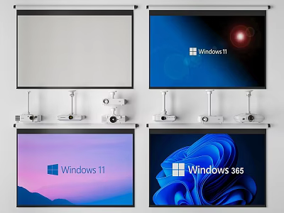 Projection Monitoring Setup Featuring Projection Screens Displaying Windows 11 365 Interface 3d model