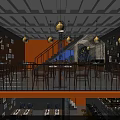 Industrial Restaurant Interior Design With Hanging Green Plants Pendant Lights And Geometric Floor Tiles