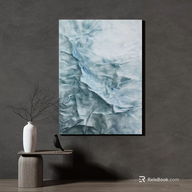 Abstract Painting In Blue And White With Wavy Texture On Gray Wall 3d model