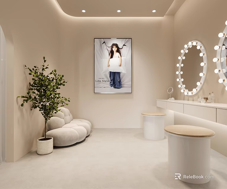 Modern Beauty Room Interior With Sofa Plant And Vanity Mirrors 3d model 