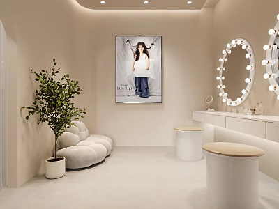 Modern Beauty Room Interior With Sofa Plant And Vanity Mirrors 3d model