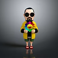 Cartoon Character Wearing Yellow Jacket Green Shorts And Red Slippers Holding Colorful Flower