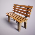 Natural Wooden Bench With Slatted Seat And Metal Brackets In Outdoor Scene