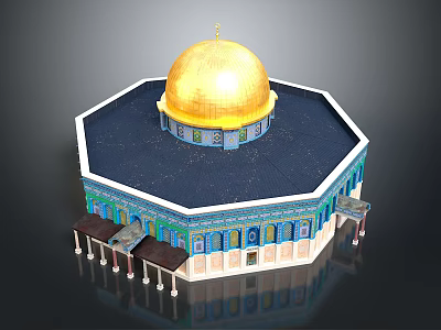 Octagonal Architectural Structure With Golden Dome Blue Decorations And Colorful Mosaic Tiles 3d model