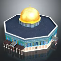 Octagonal Architectural Structure With Golden Dome Blue Decorations And Colorful Mosaic Tiles