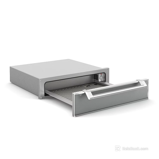 Silver Drawer Style Kitchen Appliance With Open Compartment And Metal Rack 3d model
