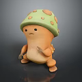 Cute 3D Mushroom Character With Green Cap Brown Spots And Orange Body
