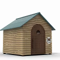 Wooden Dog House Decorative Ornament Set With Blue Roof Red Flag And Dog Head Sticker
