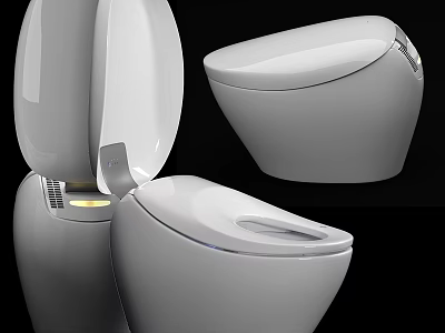 Modern White Smart Toilet With Open Lid And LED Lighting Design 3d model