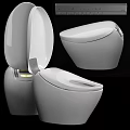 Modern White Smart Toilet With Open Lid And LED Lighting Design