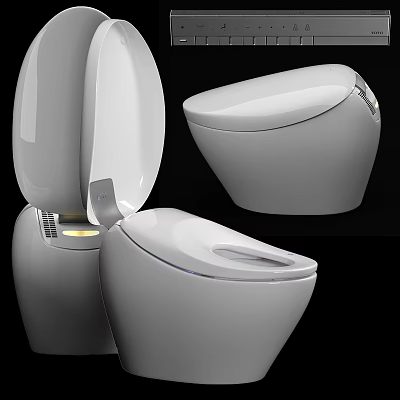 Modern White Smart Toilet With Open Lid And LED Lighting Design 3d model
