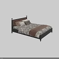 Classic Single Bed with Brown Headboard Black Metal Frame Patterned Bedding and Colorful Pillows