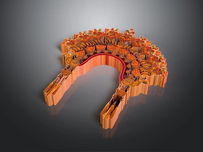 Orange Horseshoe Shaped Decorative Storage Rack Made Of Small Components For Household Use 3d model