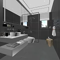 Modern Bathroom Interior With Floating Vanity Freestanding Toilet Glass Shower Large Mirror And Wooden Stool