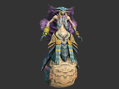 Mythical Character Creature Hybrid With Egyptian Headdress Scaled Body And Golden Bracelets On Rocky Pedestal 3d model