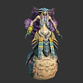 Mythical Character Creature Hybrid With Egyptian Headdress Scaled Body And Golden Bracelets On Rocky Pedestal