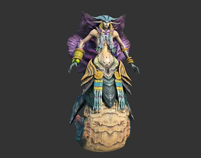 Mythical Character Creature Hybrid With Egyptian Headdress Scaled Body And Golden Bracelets On Rocky Pedestal 3d model