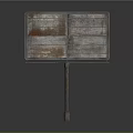 Old Double Sided Billboard With Rusted Metal Pole And Worn Wooden Panels