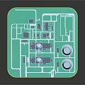 Green Industrial Facility Layout Model With White Cooling Towers And Buildings