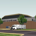 Spacious Ice Hockey Rink With GO IRISH Text Blue Seats And Hockey Markings
