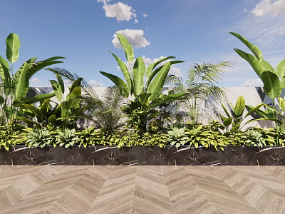 Lush Tropical Plants With Banana Leaves Palm Fronds And Succulents Under Sunny Sky 3d model
