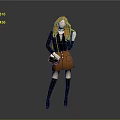 Orange Haired Fashion Outfit With Black Top Orange Skirt Boots And Bag