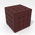 Dark Red Square Tufted Sofa Stool With Diamond Button Design For Living Room 3d model