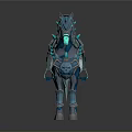 Mythical Blue Horse 3D Model With Glowing Armor And Decorative Saddle