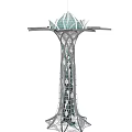 Futuristic Tall Tower Building With Radial Top And Streamlined Metal Glass Design