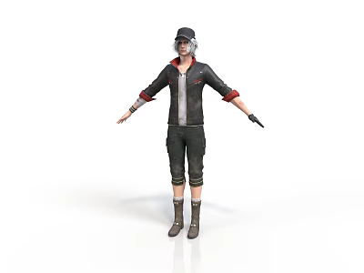 3D Character Model Wearing Black Jacket Red Lining Cap Black Pants And Boots 3d model