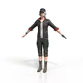 3D Character Model Wearing Black Jacket Red Lining Cap Black Pants And Boots