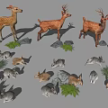 3D Rendered Reptiles In Natural Habitat With Stones Grass And Small Wildlife