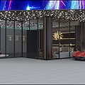 Luxury 4S Dealership Modern Lobby With Red Convertible Sports Car And Reception Desk