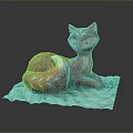 Red Fox Game Character With Blue Eyes And White Patterned Tail Lying On Textured Mat